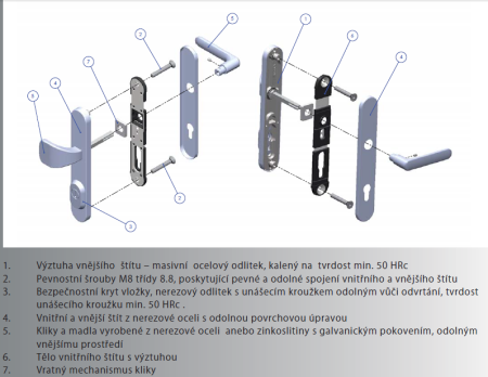 Bezpečnostné kovanie ROSTEX BK RX 807-50 EXCLUSIVE (CHRÓM-NEREZ)