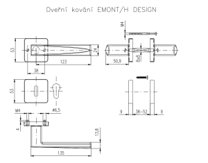 VÝPREDAJ Dverové kovanie ROSTEX EMONT/H s čapmi (ČIERNA) - BEZ SPODNEJ ROZETY