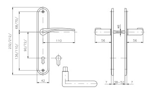 VÝPREDAJ Dverné kovanie ROSTEX IDEAL (CHROM LESKLÝ - NEREZ) - rozstup 72 mm, PZ