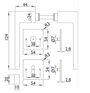 VÝPREDAJ Dverné kovanie TWIN CUBOID HR H 1682FL FAST LOCK (E) - pravá kľučka