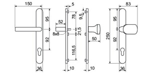 VÝPREDAJ Dverné profilové kovanie RICHTER RHD 0031 (F1) - rozteč 92 mm, PZ kľučka/kľučka