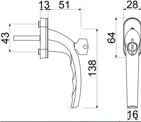 Uzamykateľná okenná kľučka RICHTER RHW.009.L (F1)