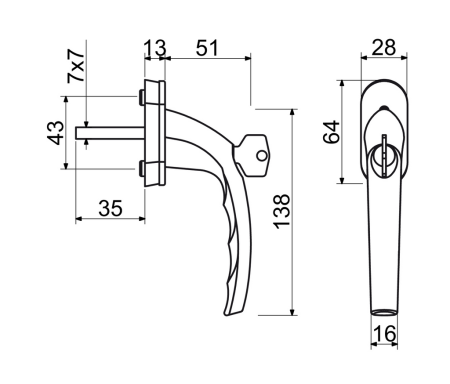 Uzamykateľná okenná kľučka RICHTER RHW.009L (F7016)