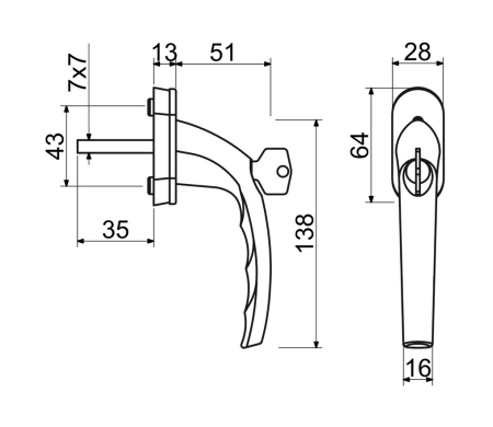 Uzamykateľná okenná kľučka RICHTER RHW.009.L (F9005)