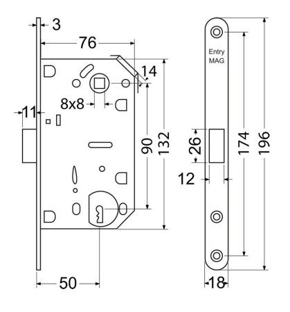 Magnetický zámok pre drevené interiérové dvere RICHTER EN.M01.BB.90.50.18.CHM.PL