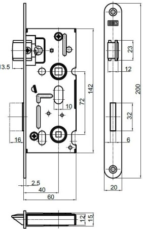 VÝPREDAJ Zadlabací zámok K111, rozstup 72 mm/ 60 mm WC